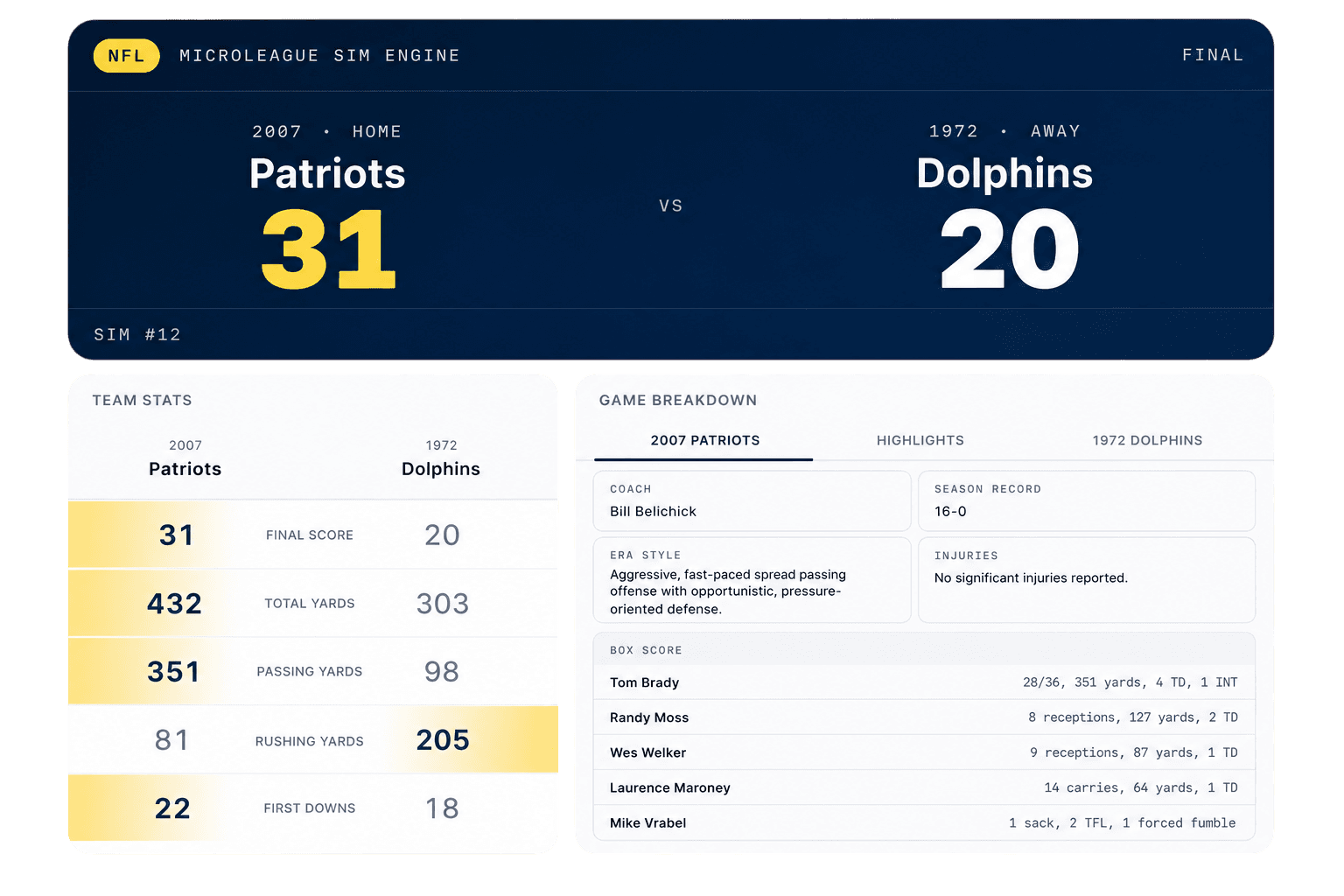MicroLeague Sim Engine mobile mockup 2